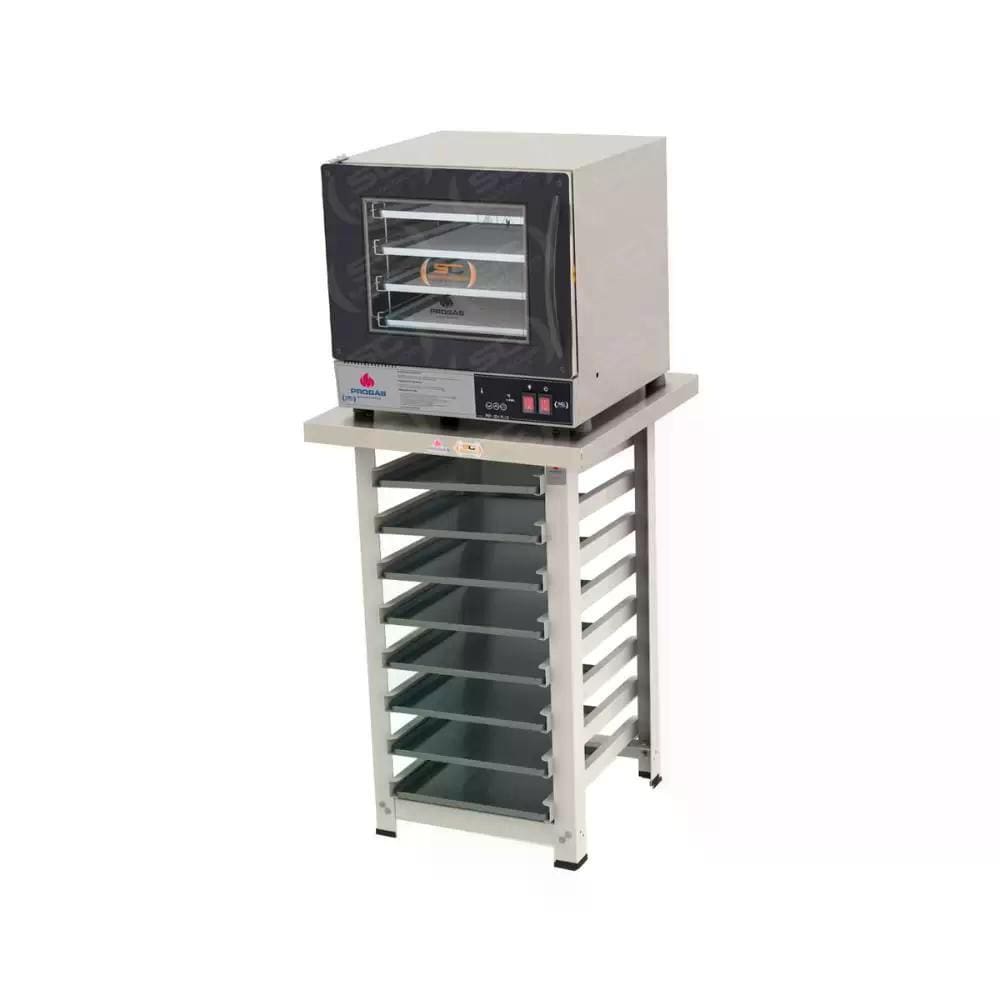 Kit - Forno Turbo Elétrico Fast Oven PRP-004 Plus 220V Preto + Bancada MES-004 + 8 Assadeiras - Progás