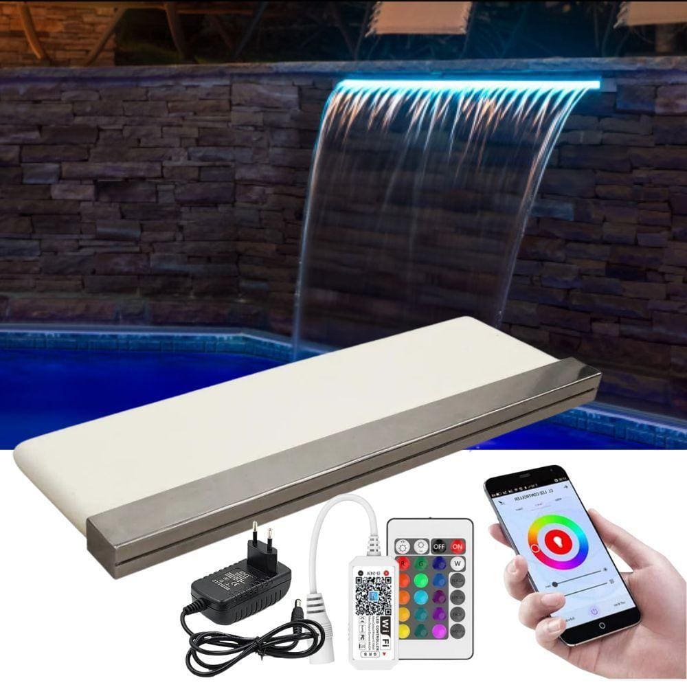 Cascata Piscina 80Cm Embutir Iluminação Led Rgb E