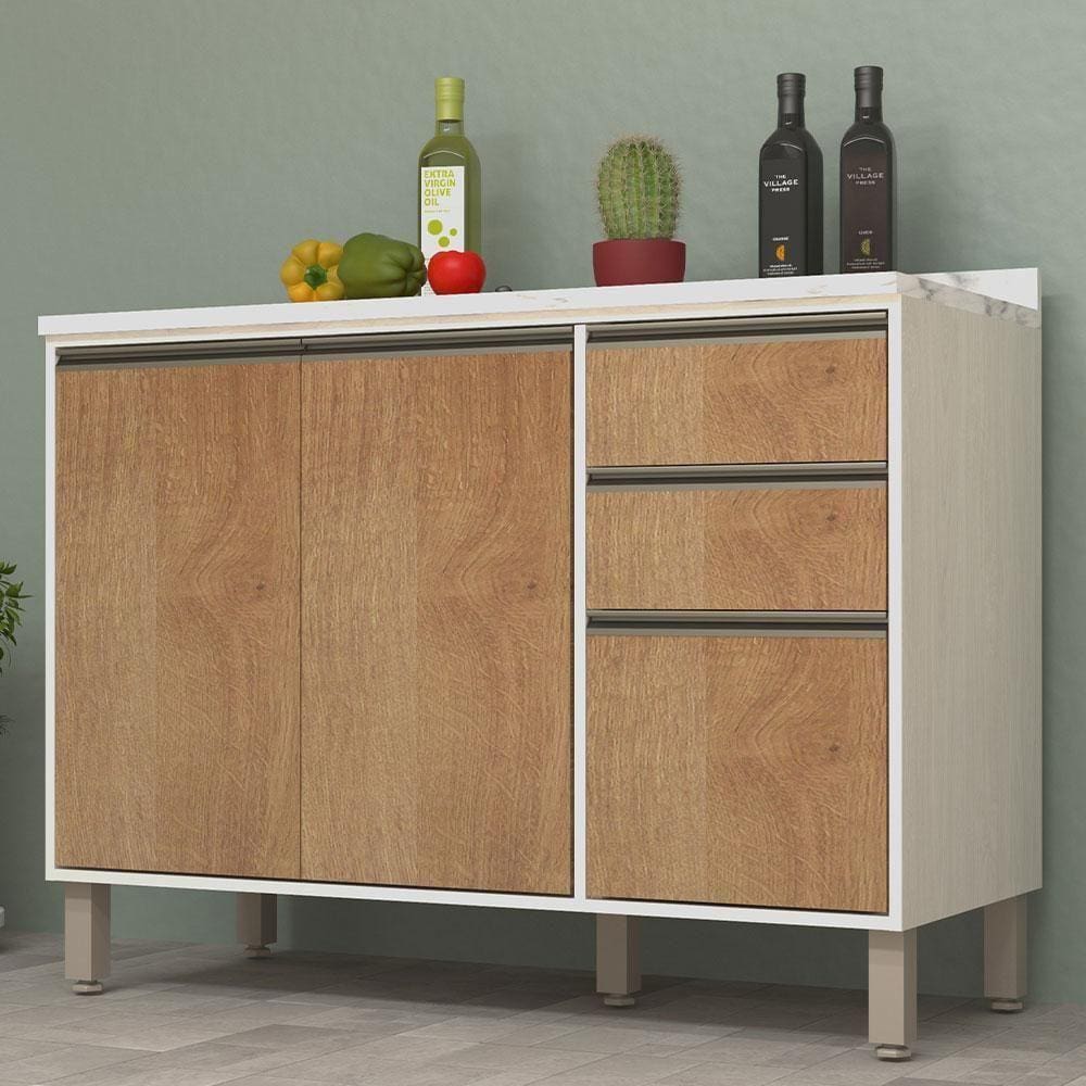 Balcão De Cozinha Madeira 120Cm Línea Luciane Avelã Avelã