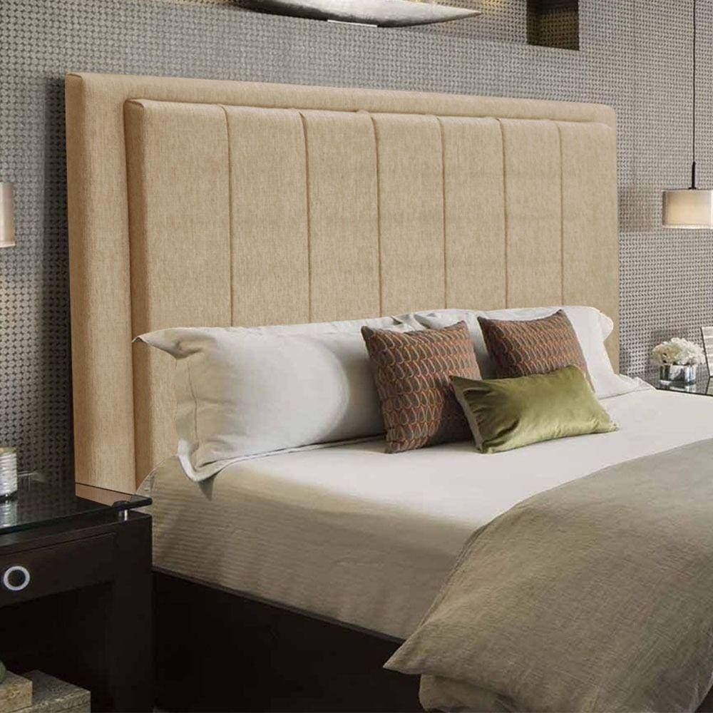 Cabeceira Opala Cama Box Casal 140Cm Linho Bege Dourado