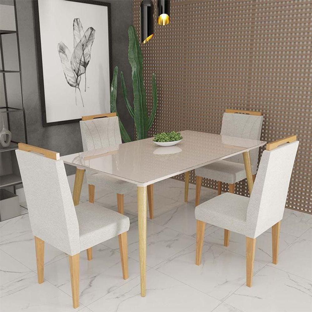 Conjunto De Mesa 160x90 4 Cadeiras Onix Off White bege Claro