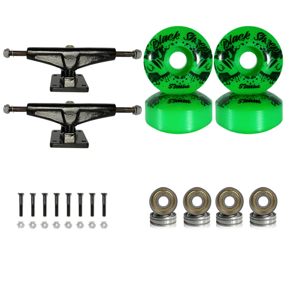 Truck Skate 139mm Roda Verde 53mm Rolamento Abec5 Parafusos