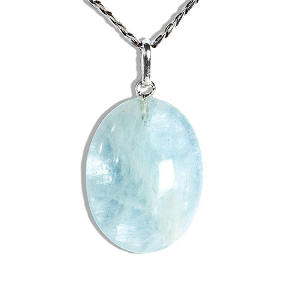 Colar Cabochão Pedra Aguas Marinha 28mm Natural Prata 950