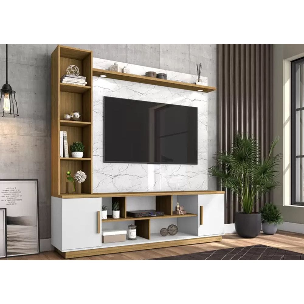 Painel TV até 60” Polegadas Carrara/Branco/Canela Bechara