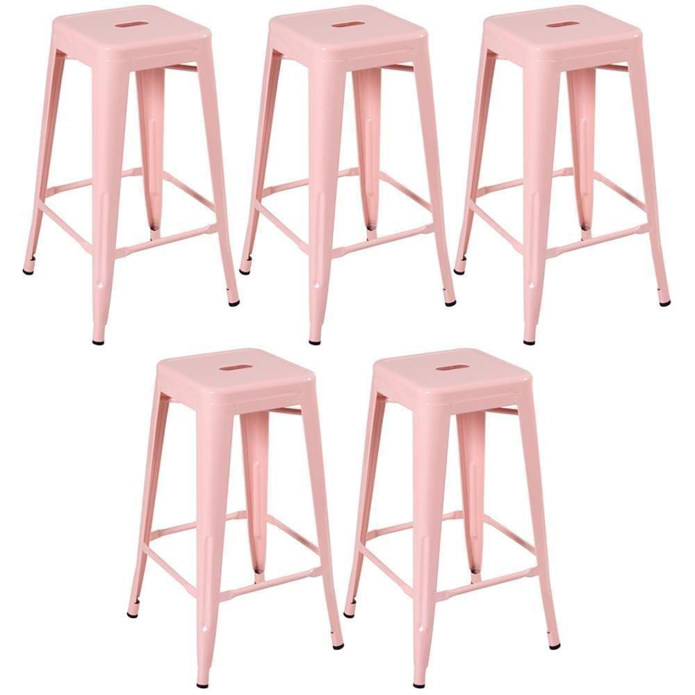 Kit 5 Banquetas Altas 76 Cm Rosa Antigo Rosa Antigo
