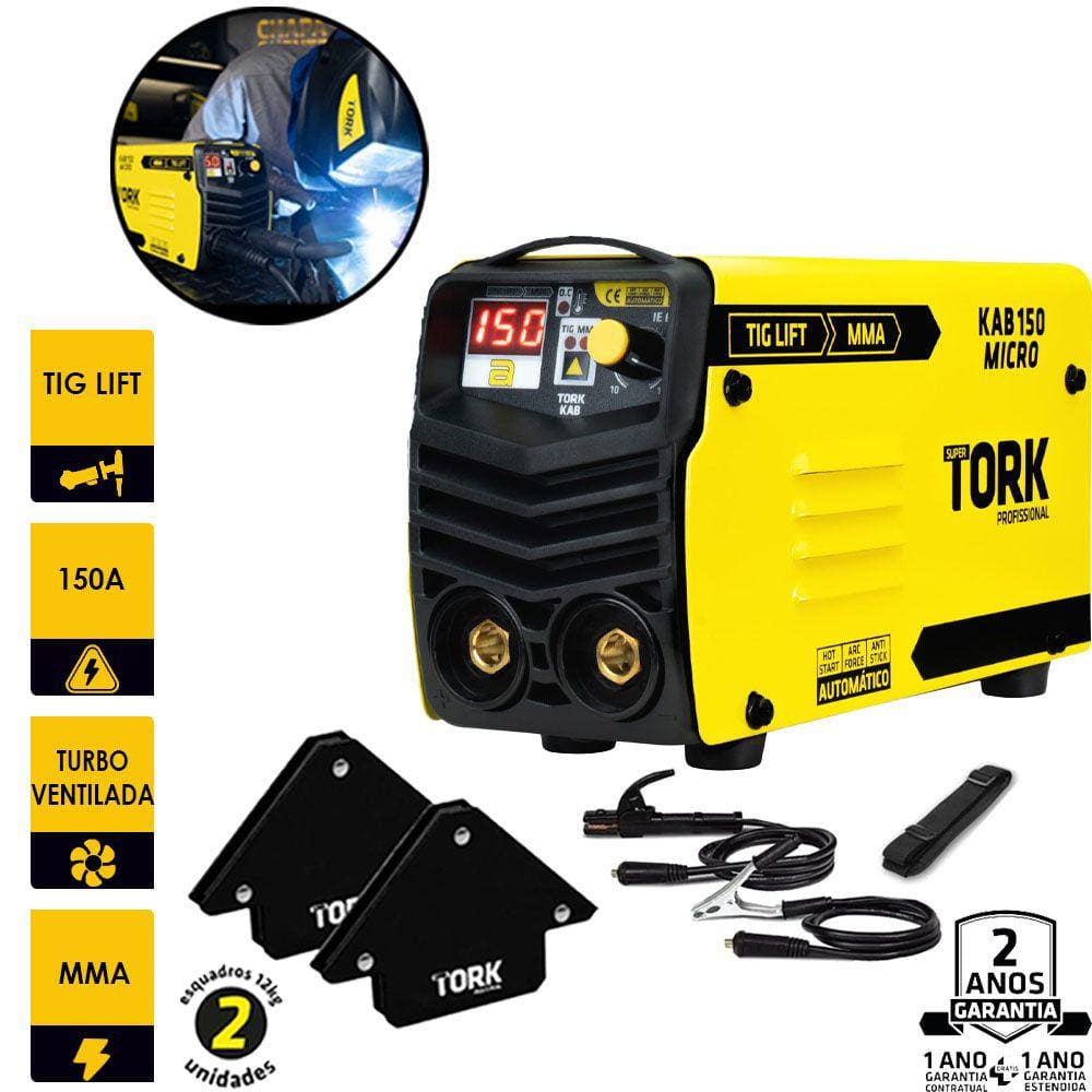 Maq Solda Inver 150A Mma Tig Tork + 2 Esquadros Ie-6150 220V