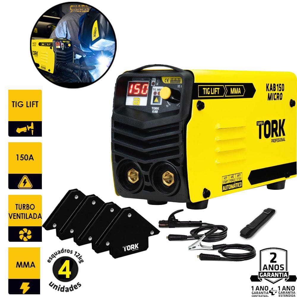 Maq Solda Inver 150A Mma Tig Tork + 4 Esquadros Ie-6150 220V