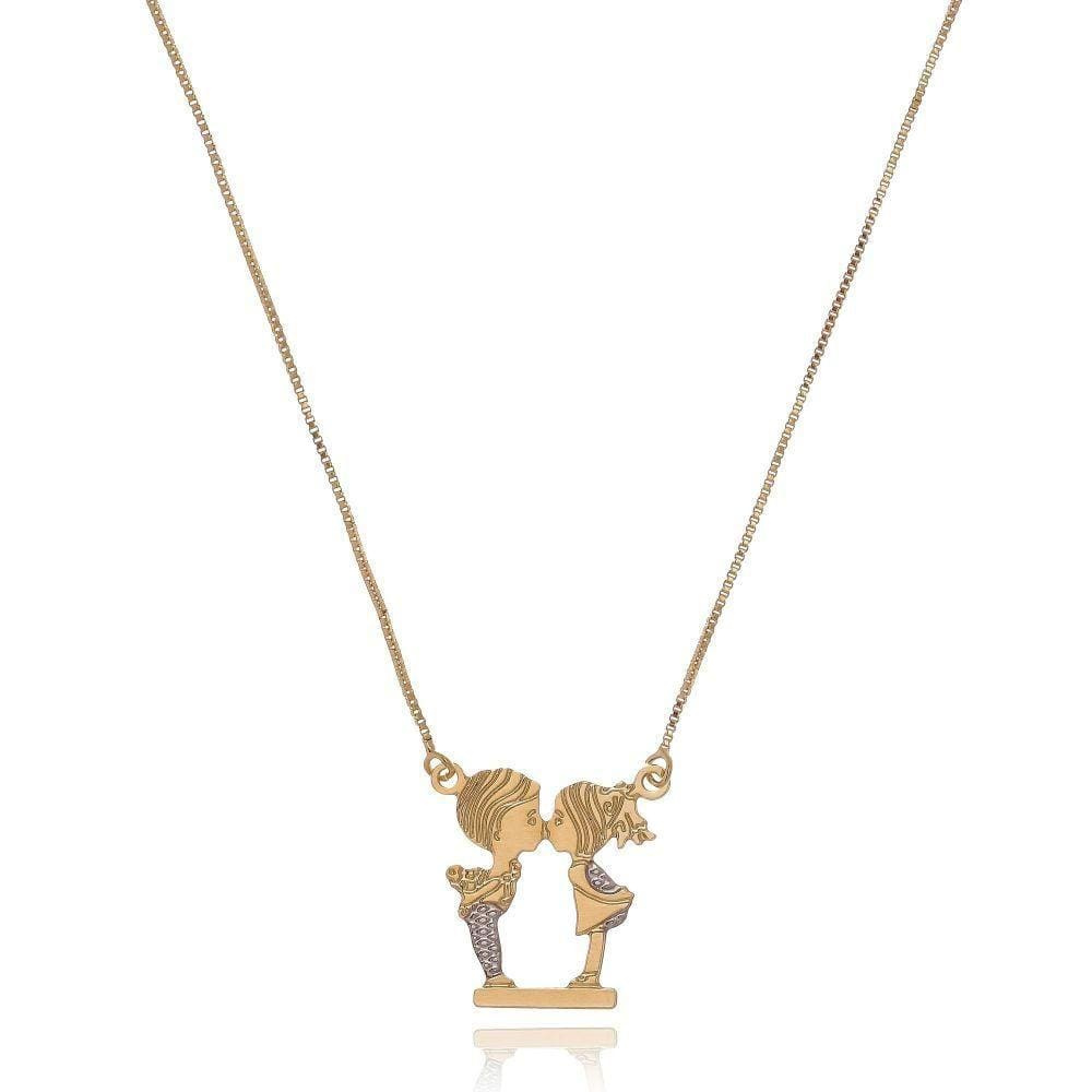 Colar Bonequinhos Se Beijando Com Detalhes Em Rodium E Folheado Em Ouro 18k
