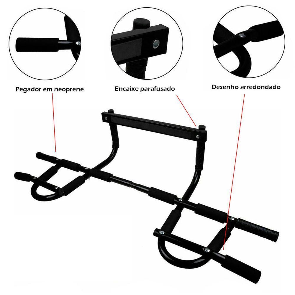 Barra De Porta Tipo Workout Com 4 Bracos Na Cor Preta Em Aco Para Exercicio Fisico