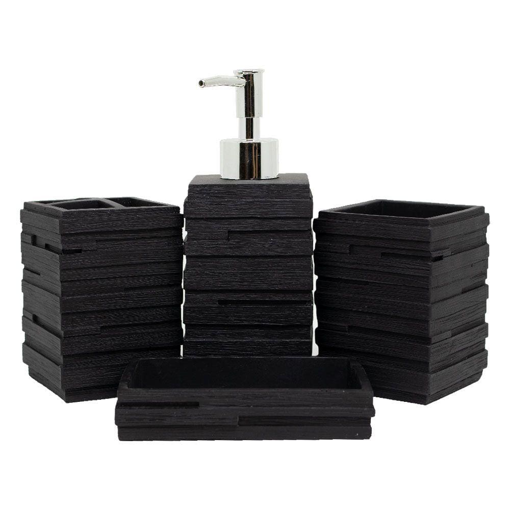 Kit De Banheiro Com 4 Pecas Em Resina Com Detalhes