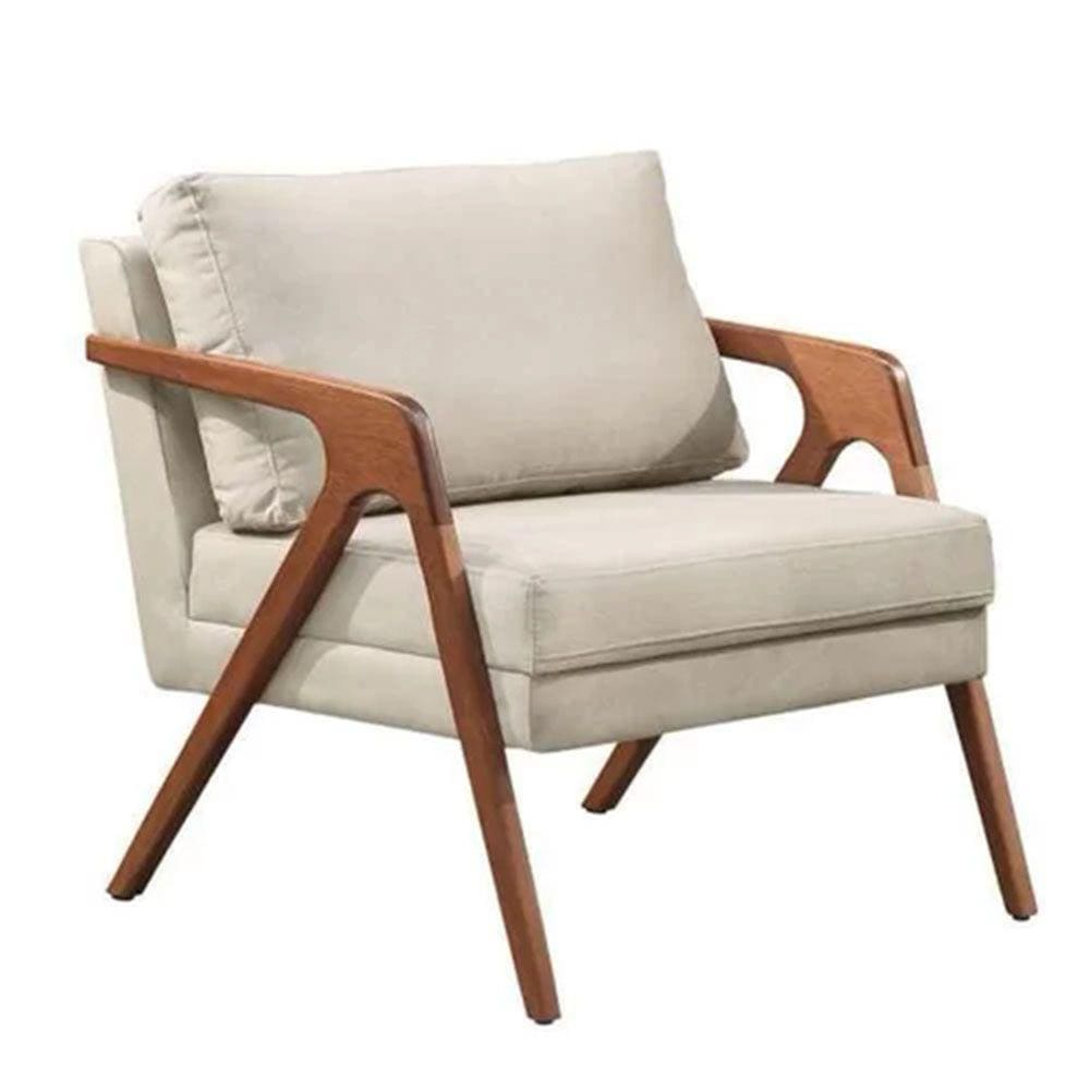 Poltrona Mona Luxo Madeira Maciça Linho Bege Claro