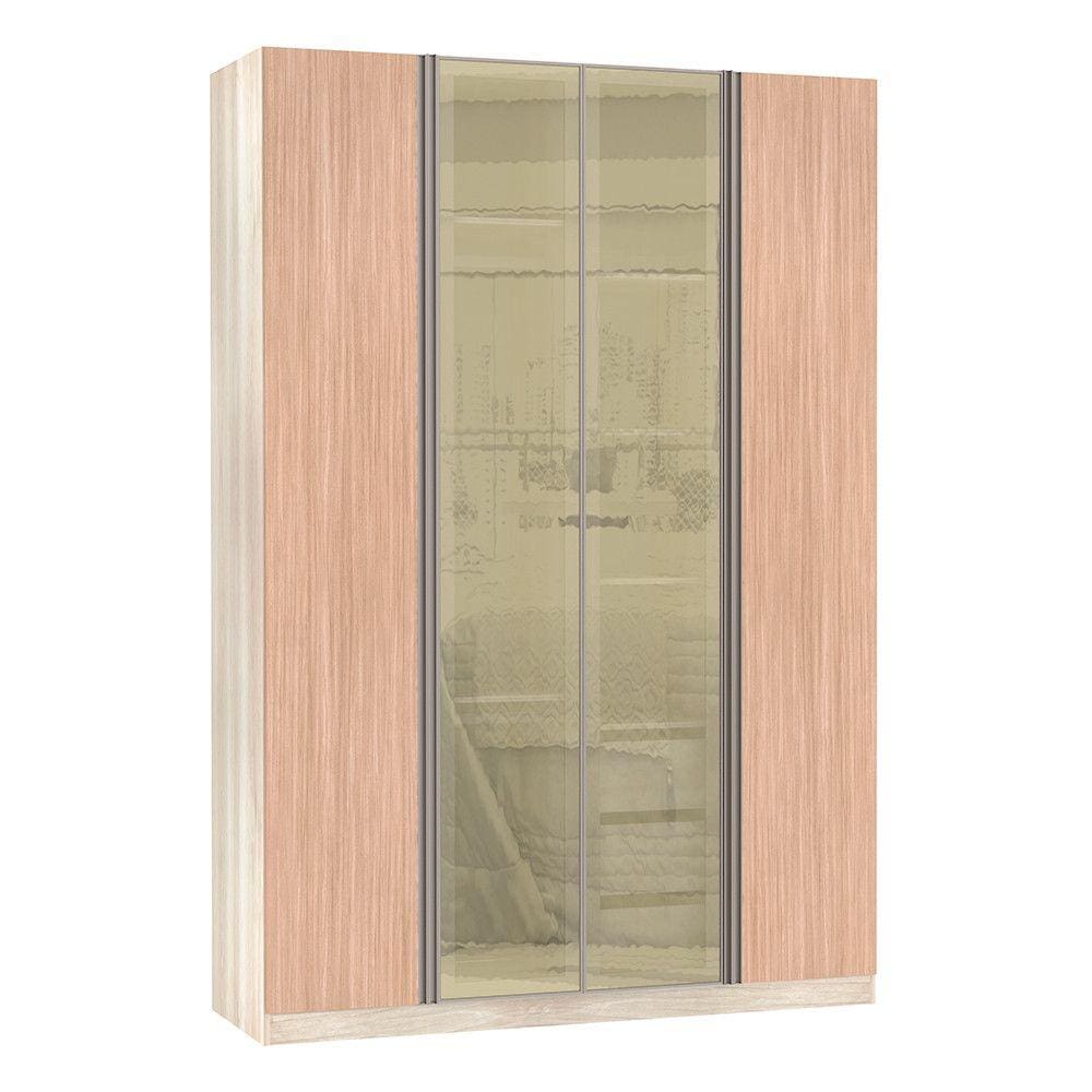 Guarda-Roupa Solteiro Luciane 4 Portas 3 Gavetas Prime Plus Alumínio com Vidro Reflecta