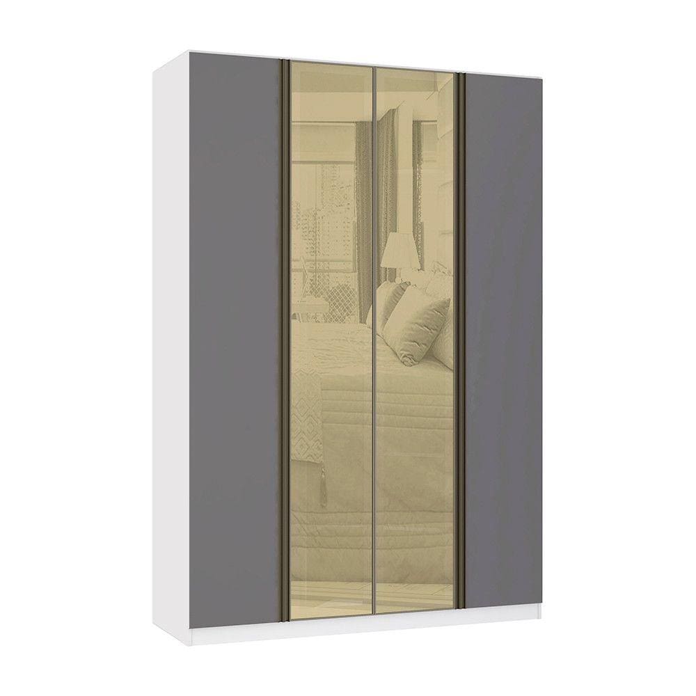 Guarda Roupa 4 Portas 3 Gavetas 159,2 cm com Vidro Reflecta Bronze Prime Luciane Móveis