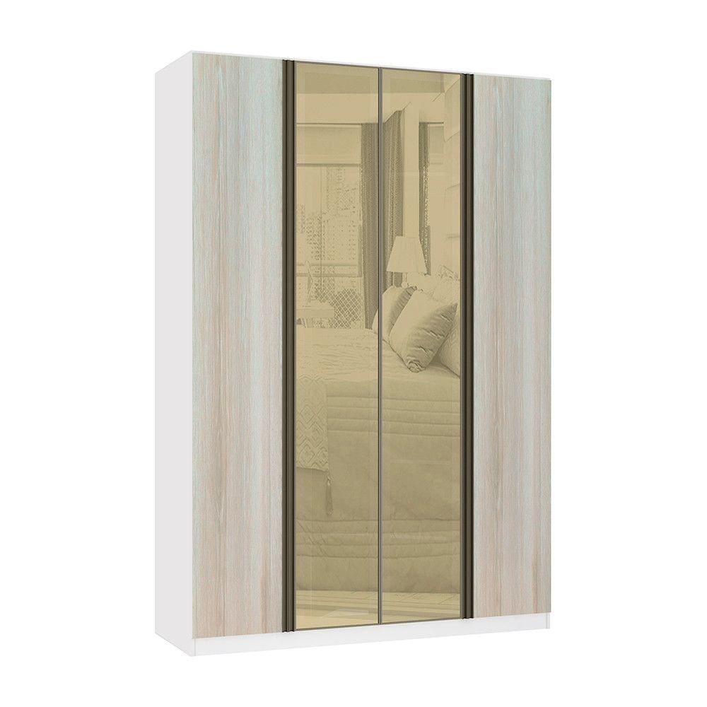Guarda Roupa 4 Portas 3 Gavetas 159,2 cm com Vidro Reflecta Bronze Prime Luciane Móveis