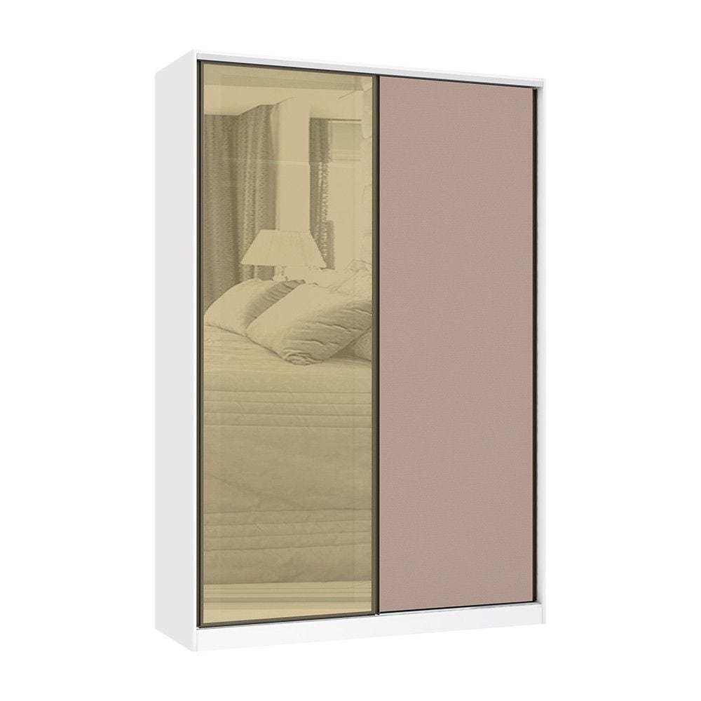 Guarda Roupa 2 Portas de Correr 3 Gavetas 159cm com Vidro Reflecta Bronze Prime Luciane Móveis