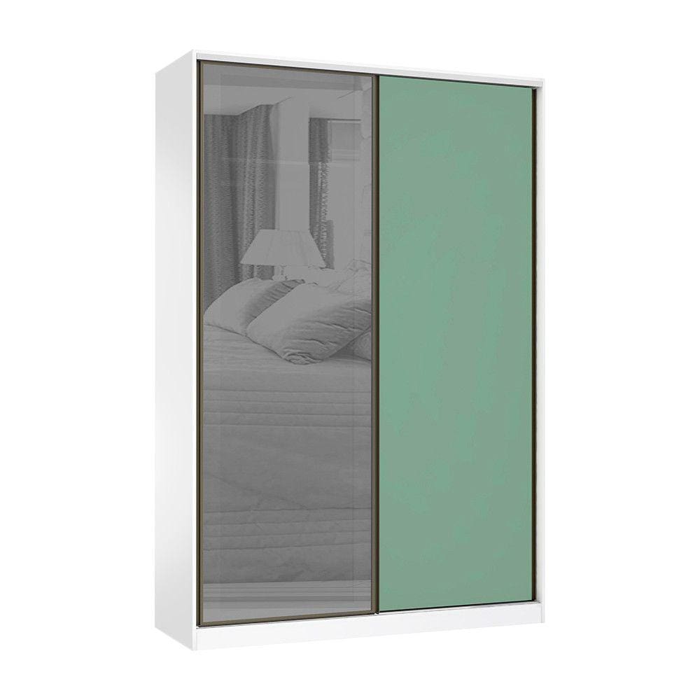 Guarda Roupa 2 Portas de Correr 3 Gavetas 159cm com Vidro Reflecta Prata Prime Luciane Móveis