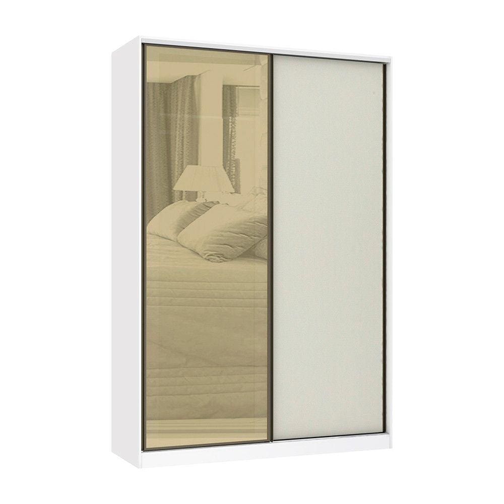 Guarda Roupa 2 Portas de Correr 3 Gavetas 159cm com Vidro Reflecta Bronze Prime Luciane Móveis