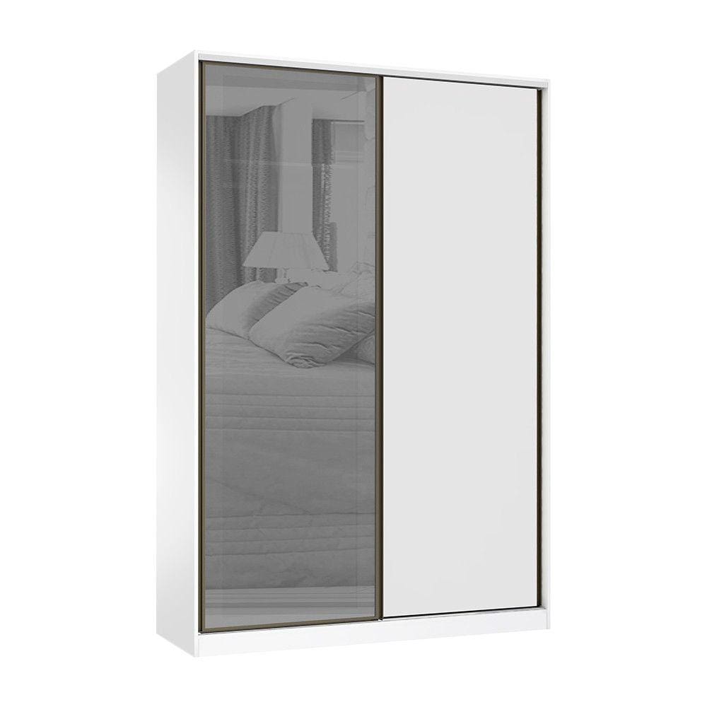 Guarda Roupa 2 Portas de Correr 3 Gavetas 159cm com Vidro Reflecta Prata Prime Luciane Móveis