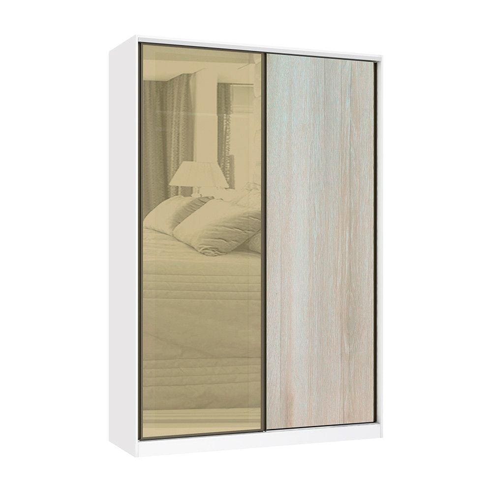 Guarda Roupa 2 Portas de Correr 3 Gavetas 159cm com Vidro Reflecta Bronze Prime Luciane Móveis
