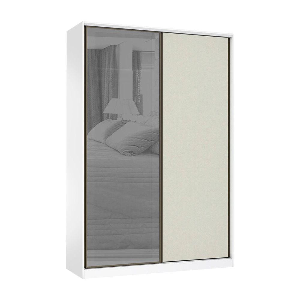 Guarda Roupa 2 Portas de Correr 3 Gavetas 159cm com Vidro Reflecta Prata Prime Luciane Móveis