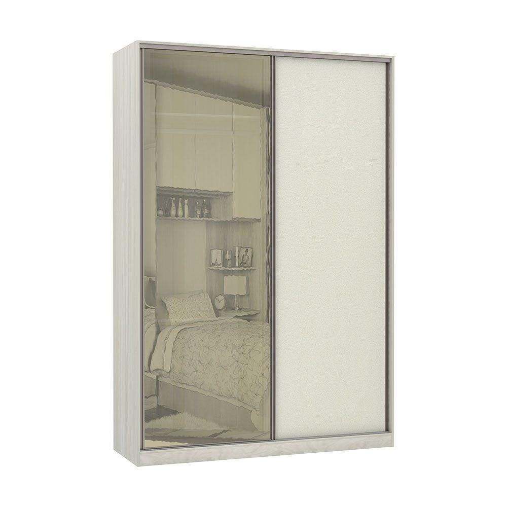 Guarda-Roupa Solteiro Luciane 2 Portas de Correr 3 Gavetas Prime Plus Alumínio com Vidro 8 cm