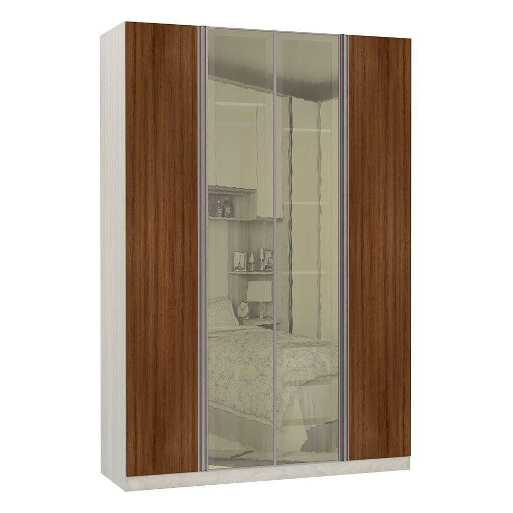 Guarda-Roupa Solteiro Luciane 4 Portas 3 Gavetas Prime Plus Alumínio com Vidro Reflecta