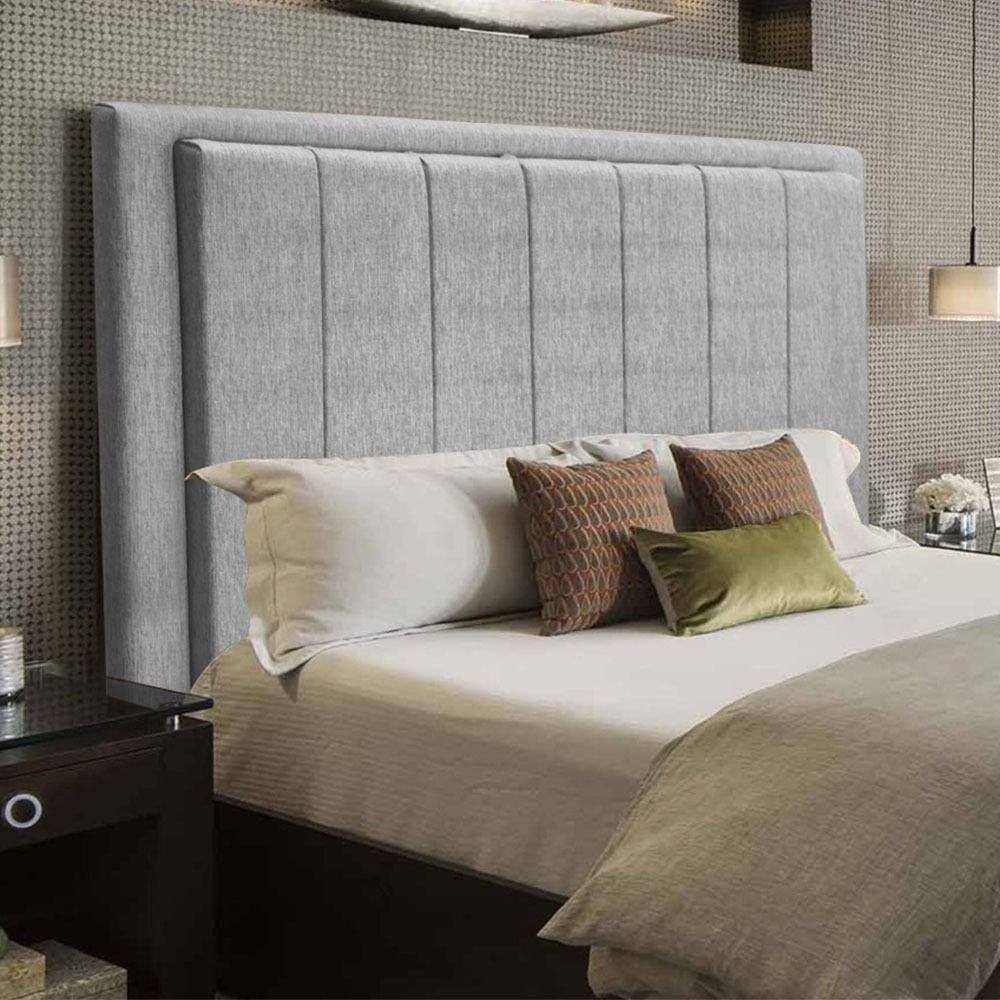 Cabeceira Opala Cama Box Queen 160Cm Linho Cinza