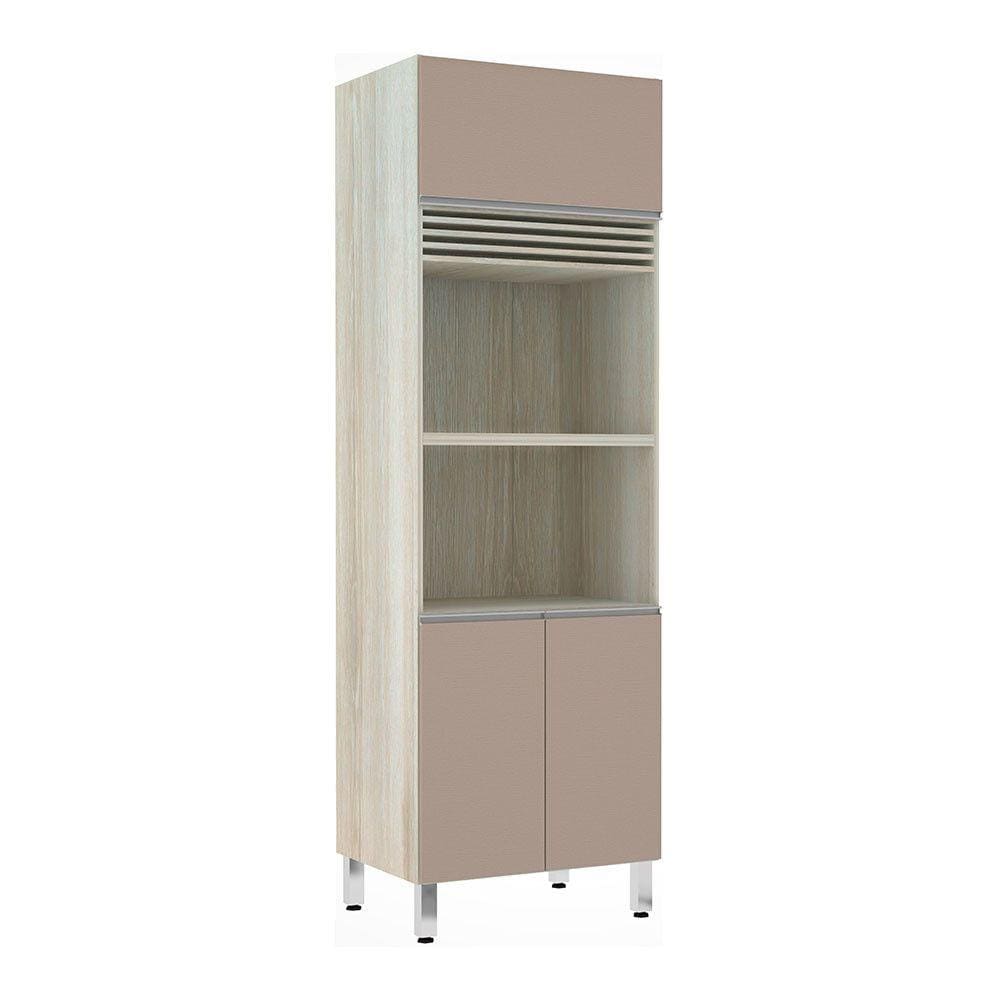 Paneleiro Luciane 70cm 2 Nichos para Microondas com grade Superior de Respiro 3 Portas Lis