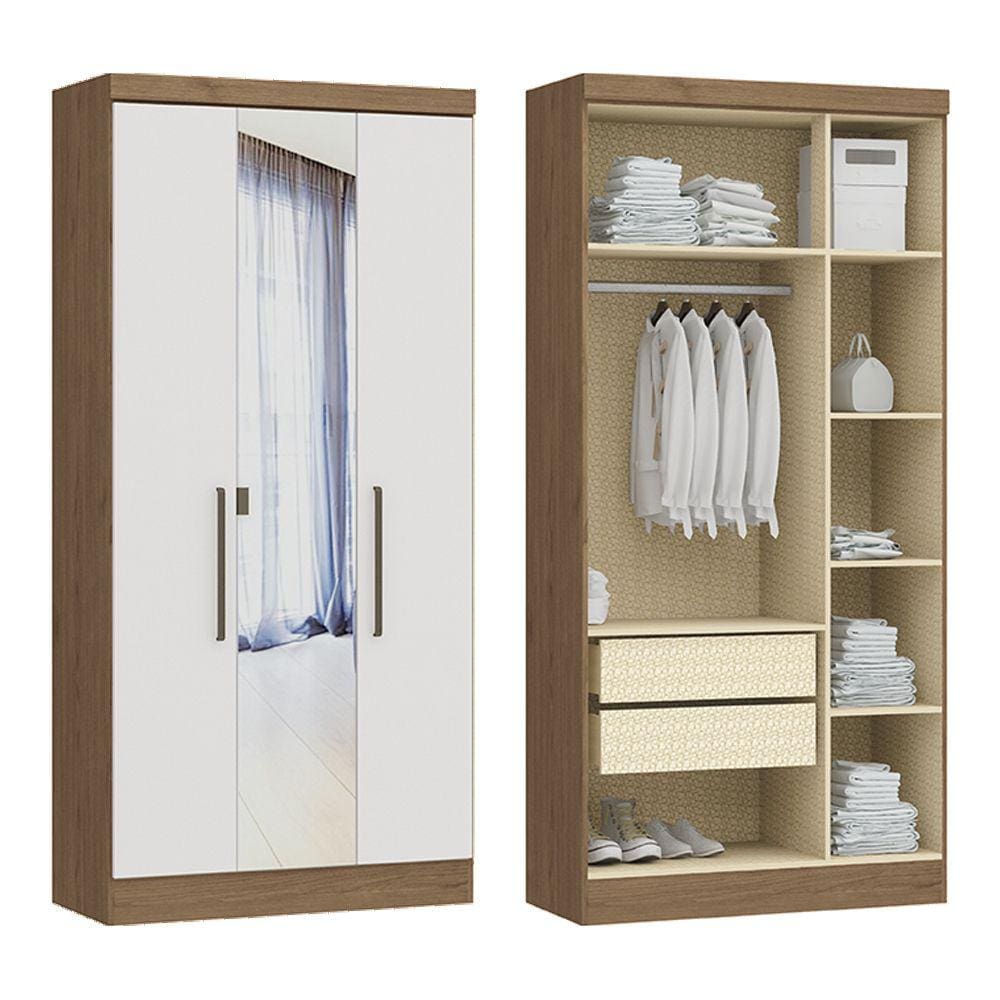 Guarda Roupa Módulo Infinity 3830 Macadâmia Branco Com Espelho Móveis Castro