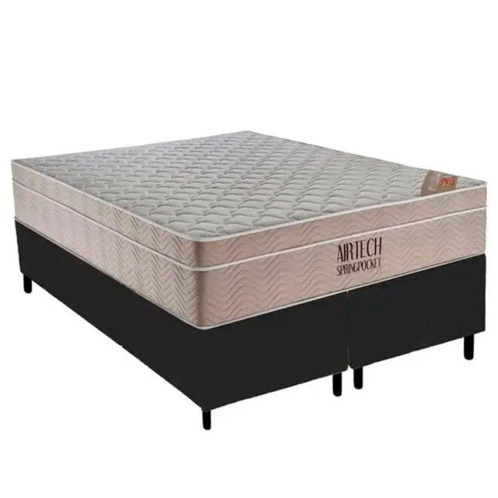 Conjunto Box Casal king Size Colchão Airtech Molas Ensacadas Spring e Base Material Sintético Ortobom