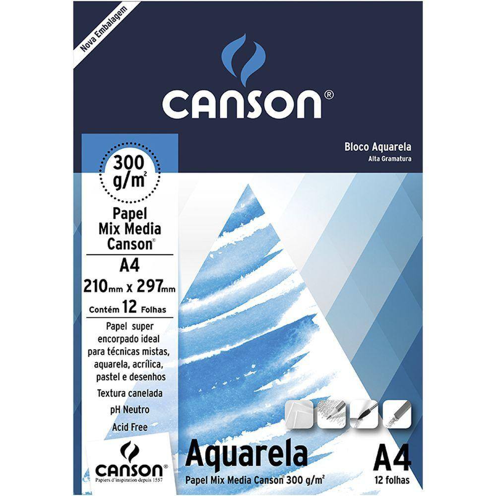 Bloco Papel Aquarela Mix Media A4 300 g/m com 12 folhas Canson 66667180