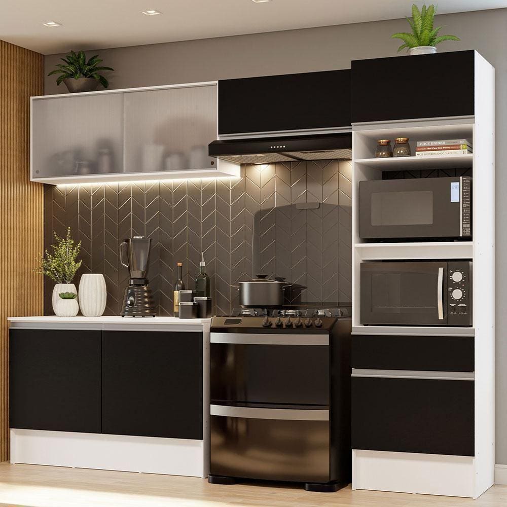 Armário De Cozinha Completa 260cm Branco preto