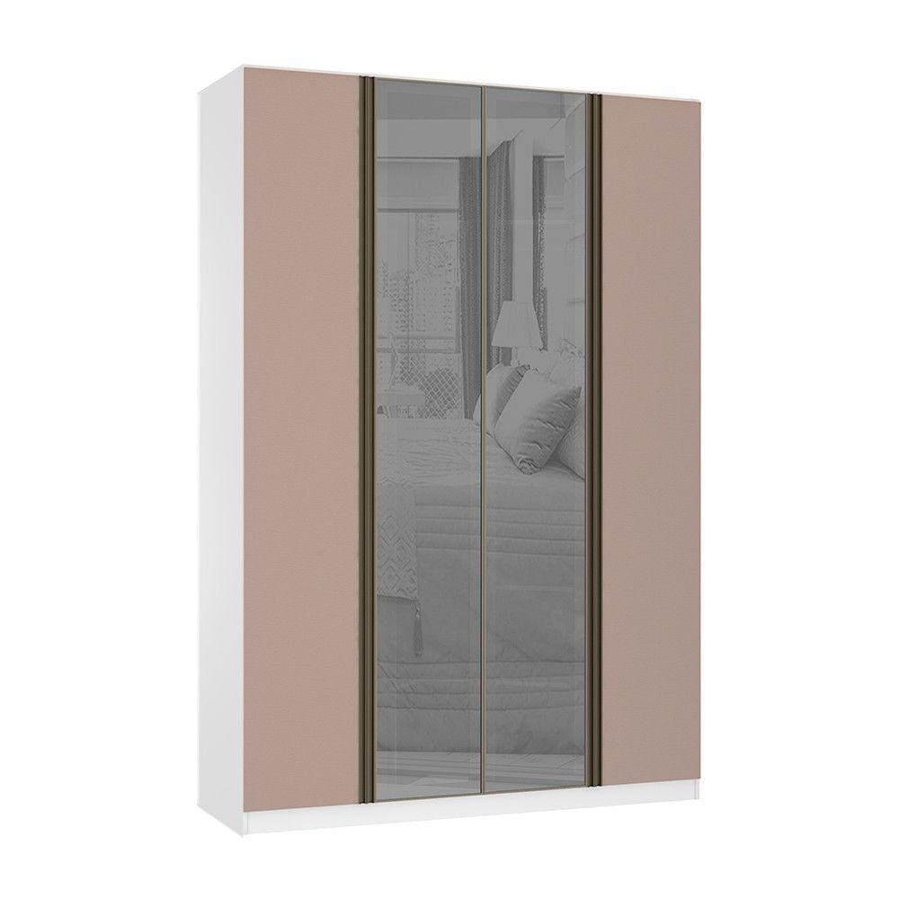 Guarda Roupa 4 Portas 3 Gavetas 159,2 cm com Vidro Reflecta Prata Prime Luciane Móveis