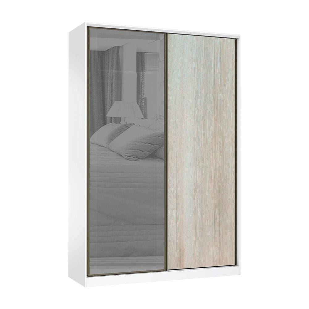 Guarda Roupa 2 Portas de Correr 3 Gavetas 159cm com Vidro Reflecta Prata Prime Luciane Móveis