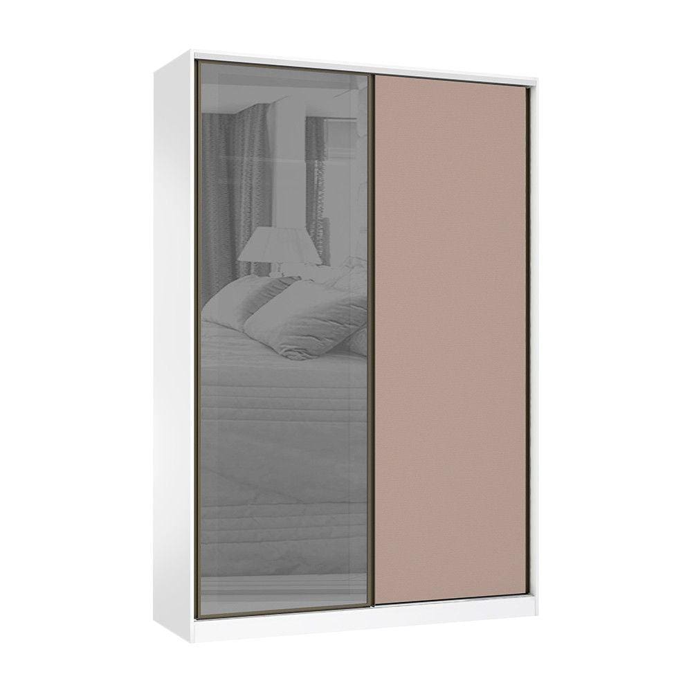 Guarda Roupa 2 Portas de Correr 3 Gavetas 159cm com Vidro Reflecta Prata Prime Luciane Móveis