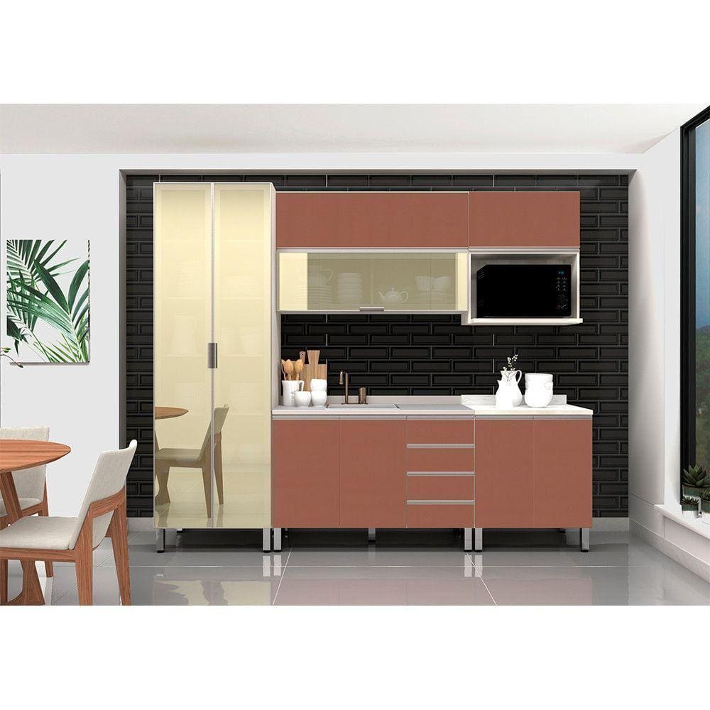 Armário De Cozinha Compacta 6 Peças Sem Tampo De 120cm Crema