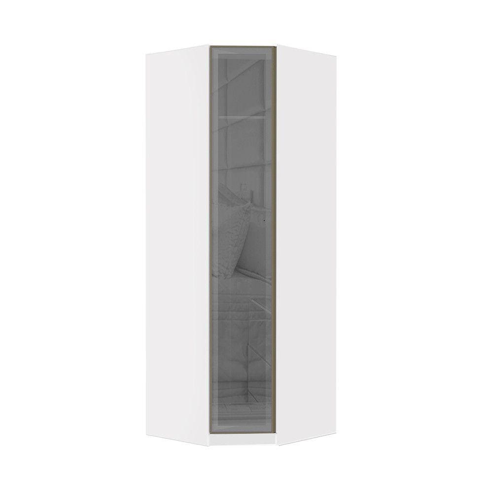 Guarda Roupa Modulado Canto Diagonal 1 Porta 83cm com Vidro Reflecta Prata Prime Luciane Móveis