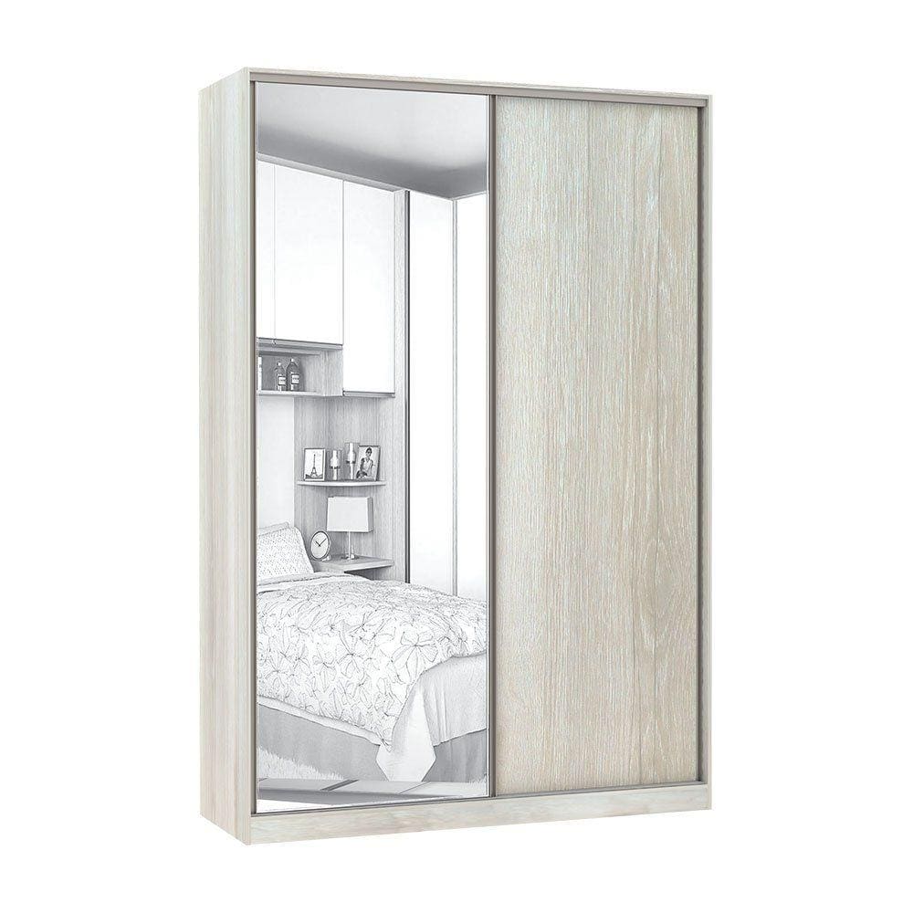 Guarda-Roupa Solteiro Luciane 2 Portas de Correr 3 Gavetas Prime Plus Alumínio com Espelho 160 cm