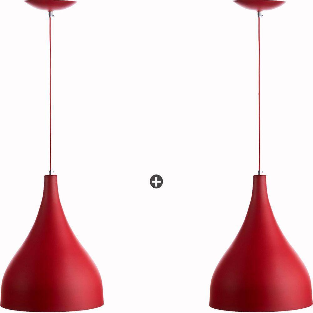 Kit 2 Pendente Milão Pequena Vermelho Sala Cozinha Quarto