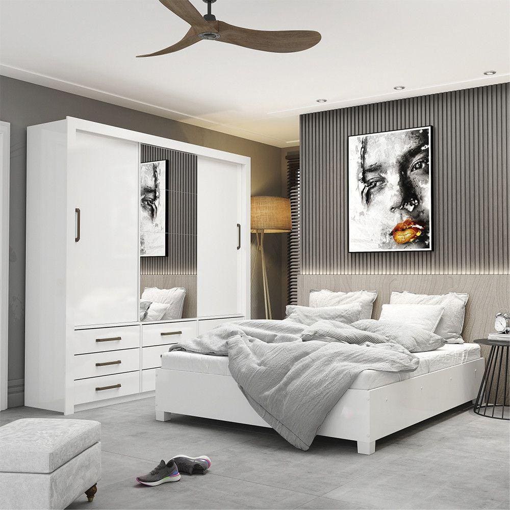 Quarto Completo Com Cama De Casal Anjos Plus Branco