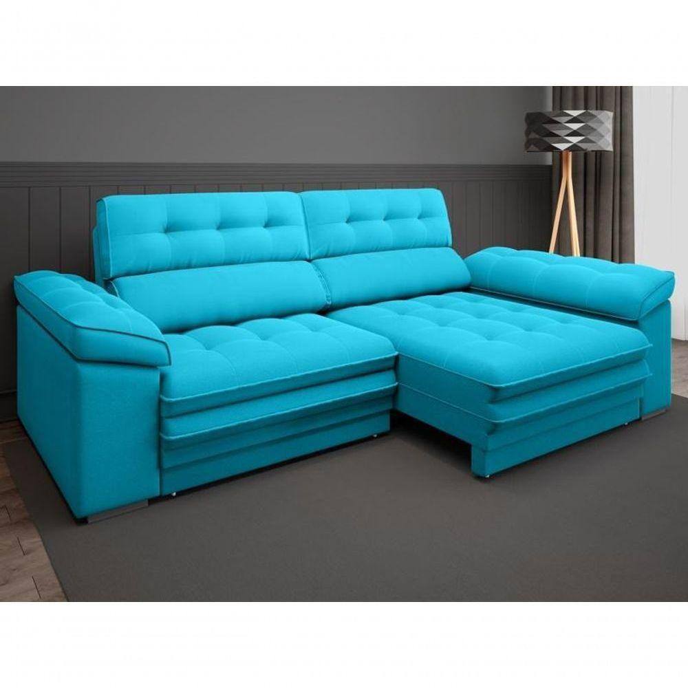 Sofa retratil reclinavel azul turquesa frete gratis Extra