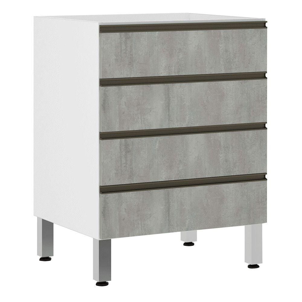 Balcão de Cozinha sem Tampo 60cm 4 Gavetas Pérola Luciane Móveis