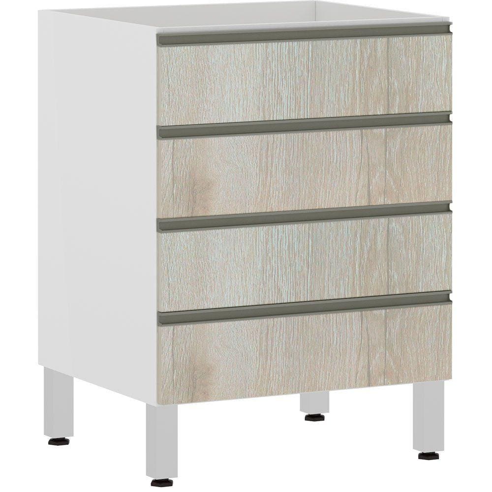 Balcão de Cozinha sem Tampo 60cm 4 Gavetas Pérola Luciane Móveis