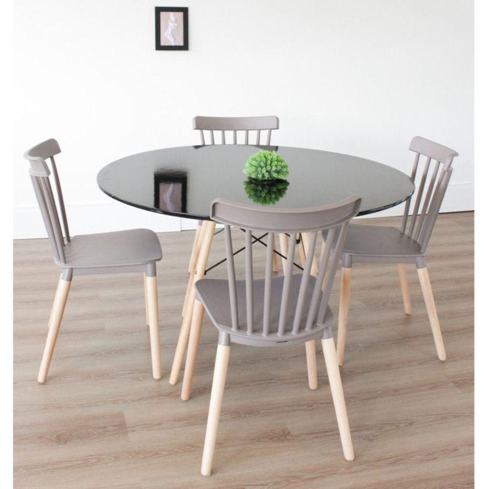 Conjunto Sala de Jantar Mesa Eiffel Redonda 120cm Tampo MDF com 4 Cadeiras Janaína Rivatti Cinza
