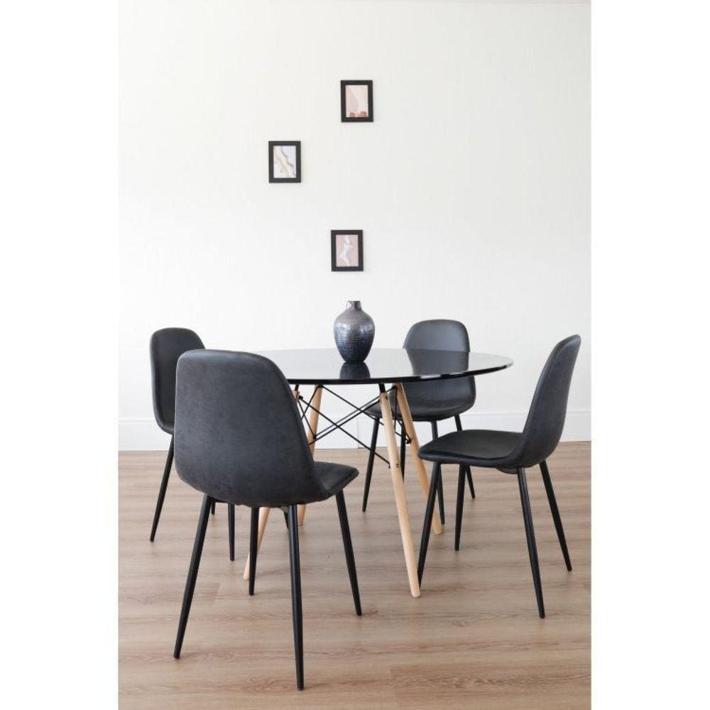 Conjunto Sala de Jantar Mesa Redonda 120cm Eiffel Tampo MDF com 4 Cadeiras Tania PU Rivatti Preto