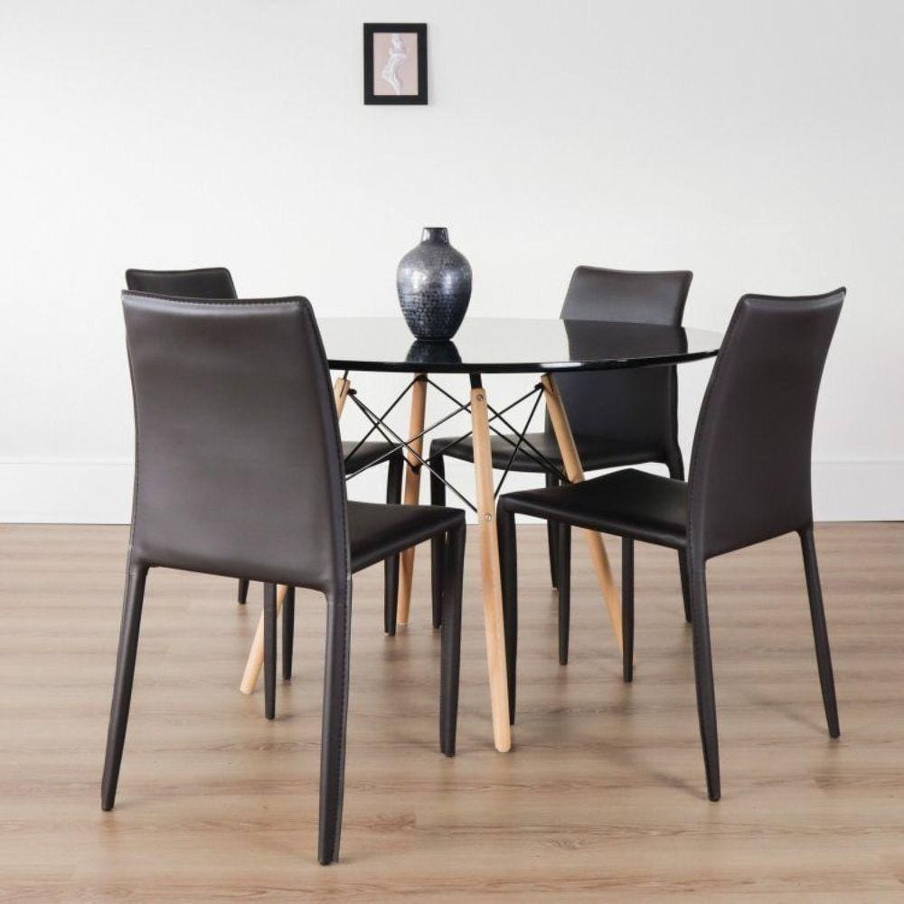 Conjunto Sala de Jantar Mesa Eiffel Redonda 120cm Tampo MDF com 4 Cadeiras Amanda Rivatti Marrom