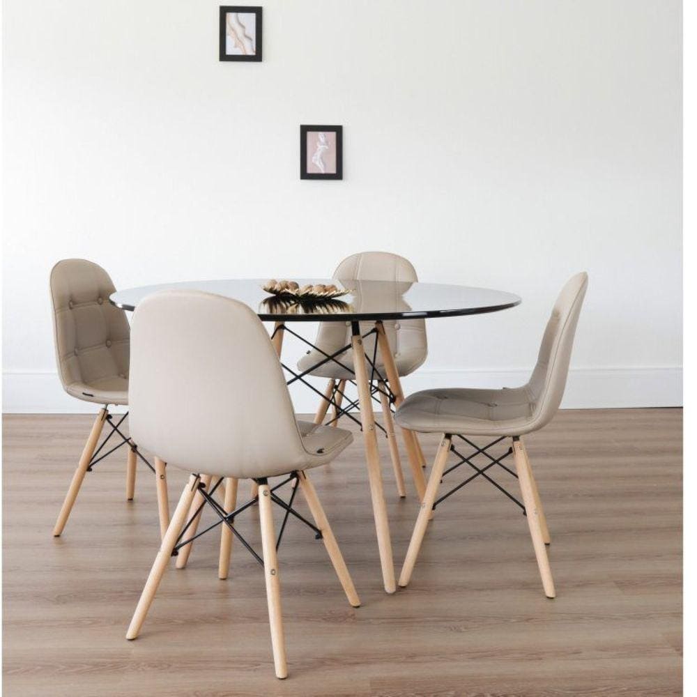 Conjunto Sala de Jantar Mesa Eiffel Redonda 120cm Tampo MDF com 4 Cadeiras Eiffel Botonê Rivatti Nude