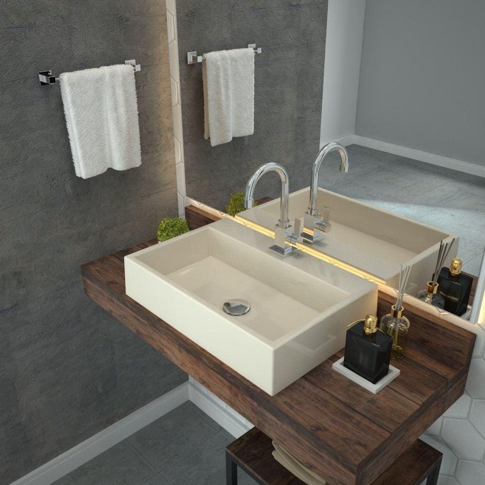 Kit Cuba RT55 com Torneira Luxo 1195 Metal e Válvula Click 1 Polegada G e Sifão Cromado e Flexível Compace Bege