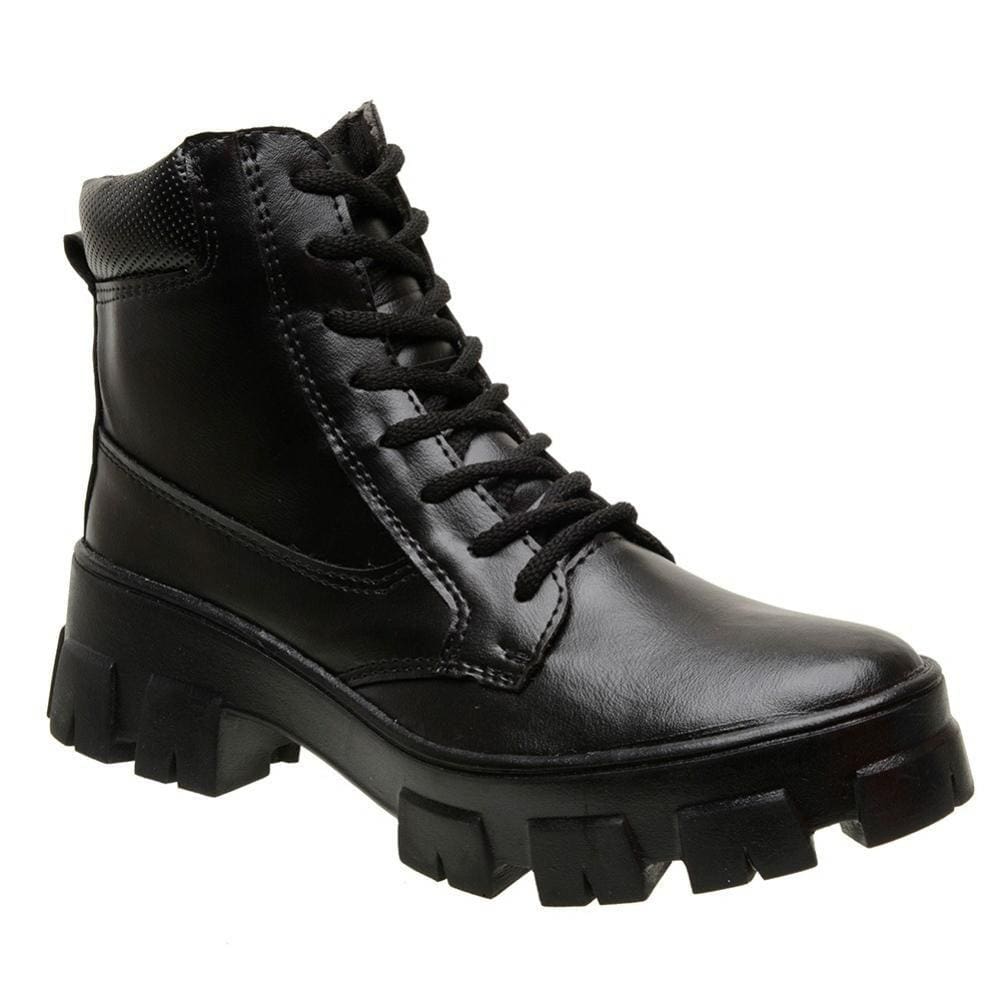 Bota Coturno Feminina Couro tratorado Confortável Preto SLZ-BT1-11010
