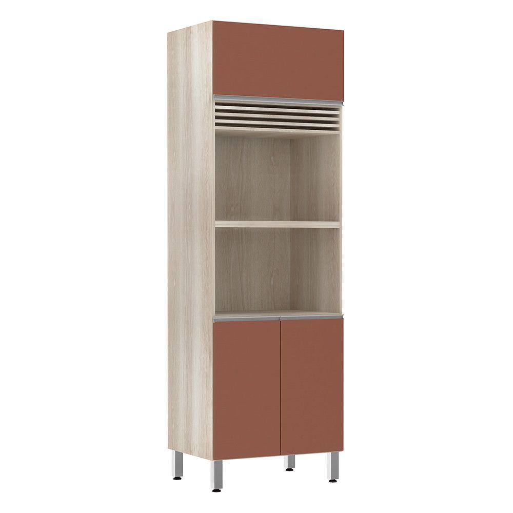Paneleiro Luciane 70cm 2 Nichos para Microondas com grade Superior de Respiro 3 Portas Lis